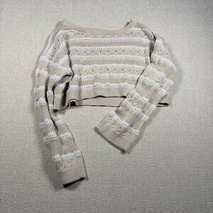 Women's Hollister XS Cropped Knit Sweater Cream White Long Sleeve